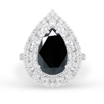 Teardrop Cocktail Ring Pear Simulated Black CZ 925 Sterling Silver